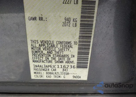 2018 Nissan Altima 2.5 Sl из США, поврежденный, VIN 1N4AL3AP6JC116236